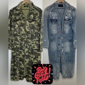 Camouflage and Denim Long Jean Jackets